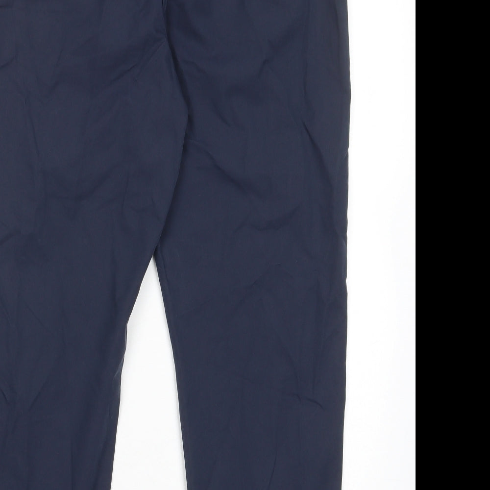 Marks and Spencer Womens Blue Cotton Trousers Size 14 L25 in Regular Hook & Eye - Pockets, Belt Loops