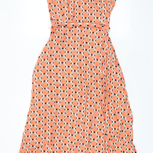 Autograph Womens Orange Argyle/Diamond Polyester A-Line Size 8 Boat Neck Zip - Belted