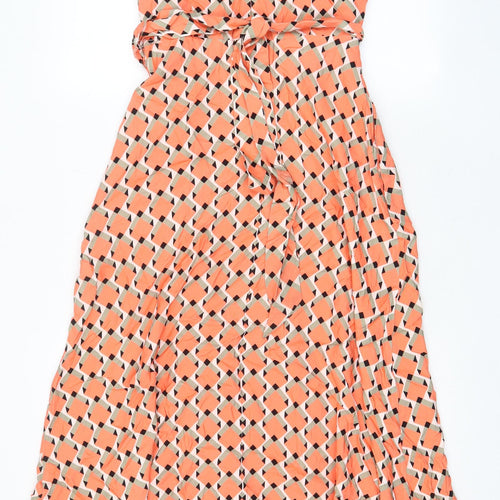 Autograph Womens Orange Argyle/Diamond Polyester A-Line Size 8 Boat Neck Zip - Belted