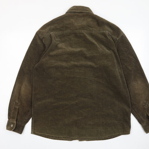 Viking Mens Green Cotton Button-Up Size L Collared Button - Pockets