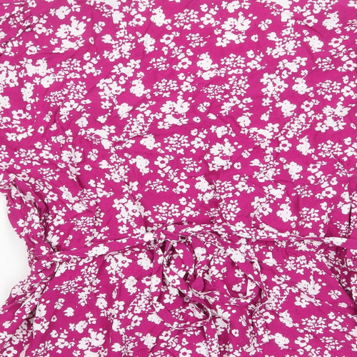 Marks and Spencer Womens Purple Floral Viscose Basic Blouse Size 24 V-Neck - Frill