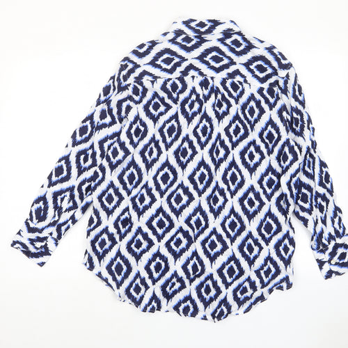 Marks and Spencer Womens Blue Argyle/Diamond Linen Basic Button-Up Size 14 Collared - Pocket