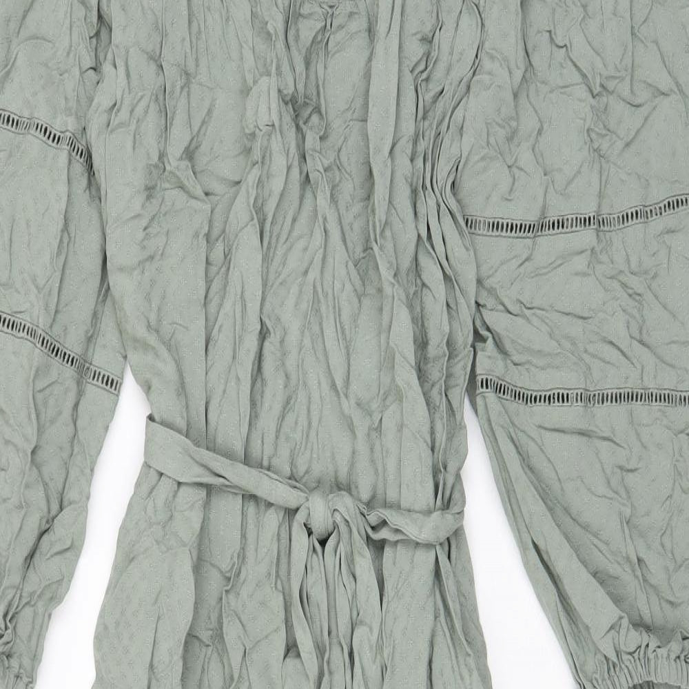 Marks and Spencer Womens Green Viscose A-Line Size 12 Scoop Neck Pullover - Embroided, Belted