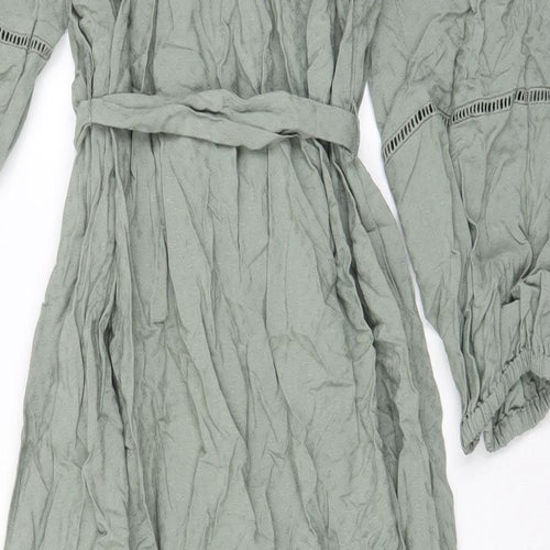 Marks and Spencer Womens Green Viscose A-Line Size 12 Scoop Neck Pullover - Embroided, Belted