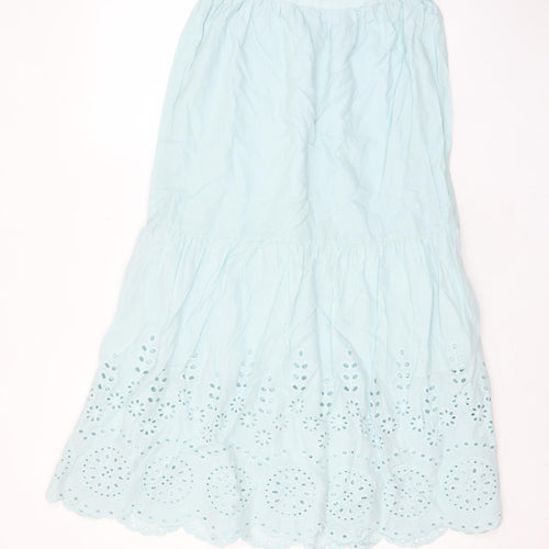 Marks and Spencer Womens Blue Cotton A-Line Skirt Size 12 - Embroided