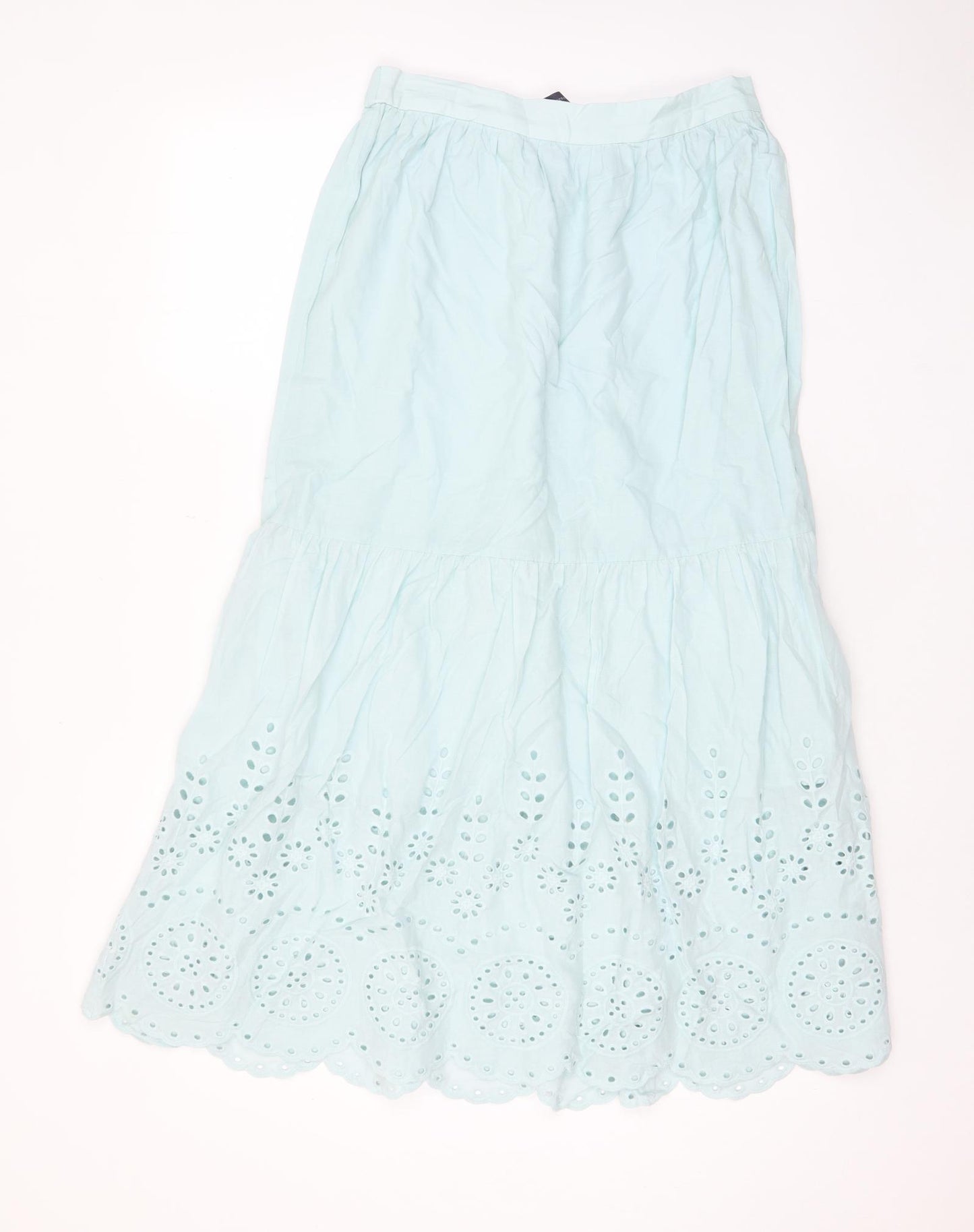 Marks and Spencer Womens Blue Cotton A-Line Skirt Size 12 - Embroided