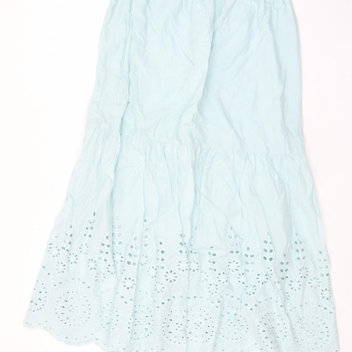 Marks and Spencer Womens Blue Cotton A-Line Skirt Size 12 - Embroided