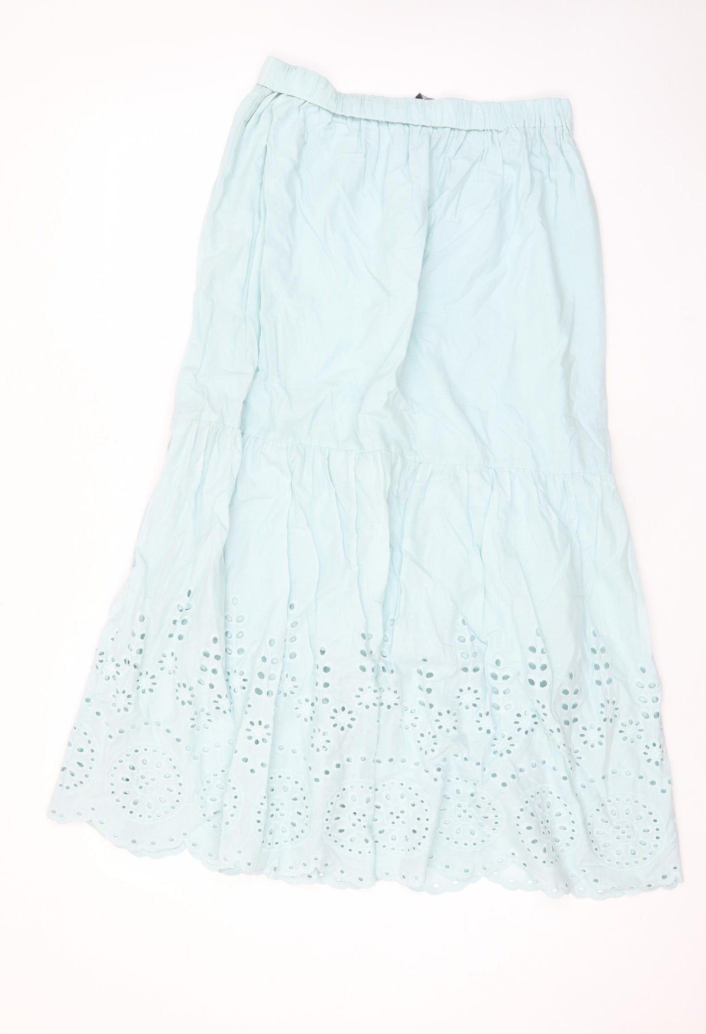 Marks and Spencer Womens Blue Cotton A-Line Skirt Size 12 - Embroided