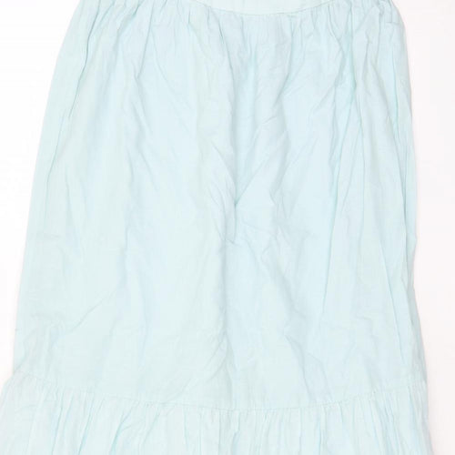 Marks and Spencer Womens Blue Cotton A-Line Skirt Size 12 - Embroided