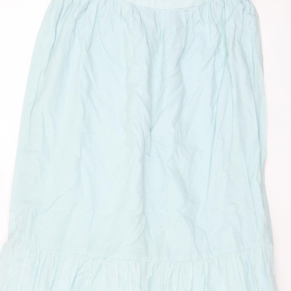 Marks and Spencer Womens Blue Cotton A-Line Skirt Size 12 - Embroided