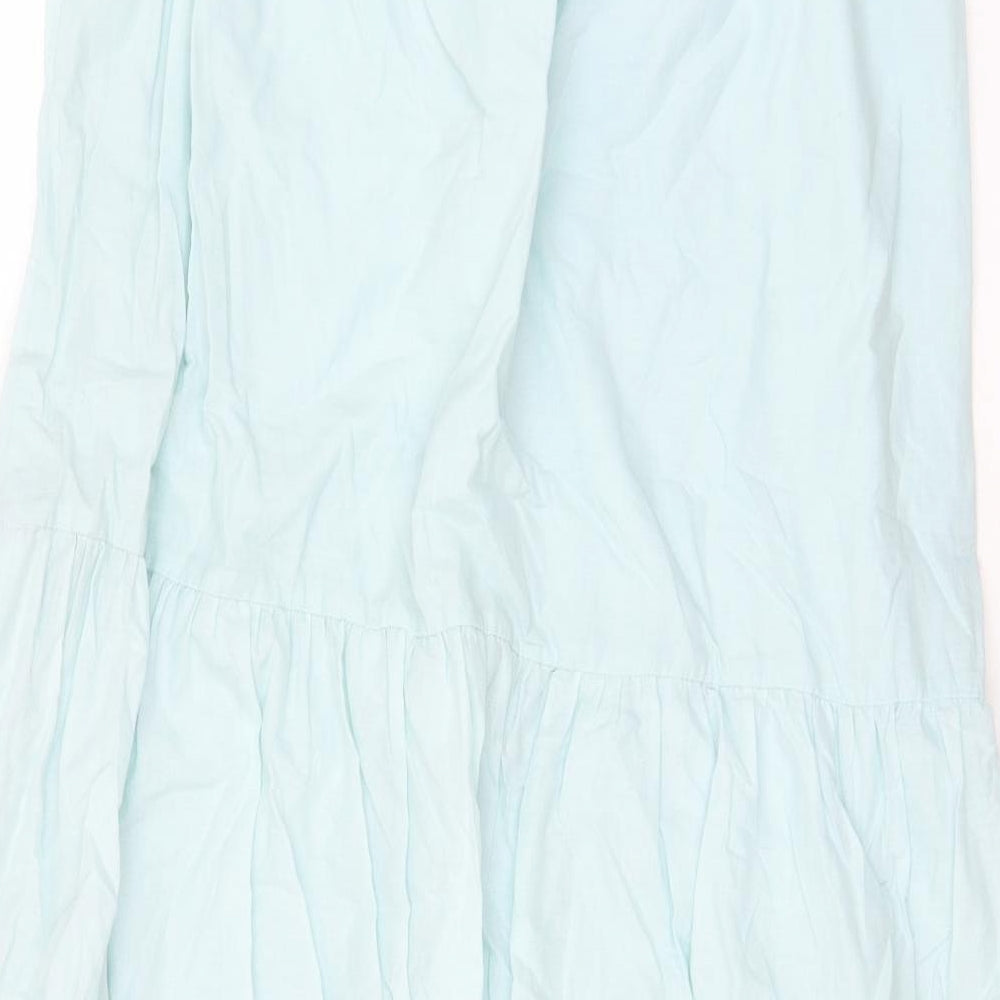 Marks and Spencer Womens Blue Cotton A-Line Skirt Size 12 - Embroided