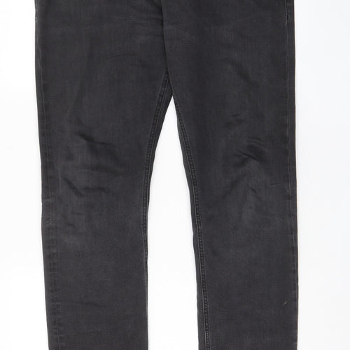 HUGO BOSS Mens Grey Cotton Straight Jeans Size 36 in L34 in Slim Zip - Pockets, Belt Loops, Logo
