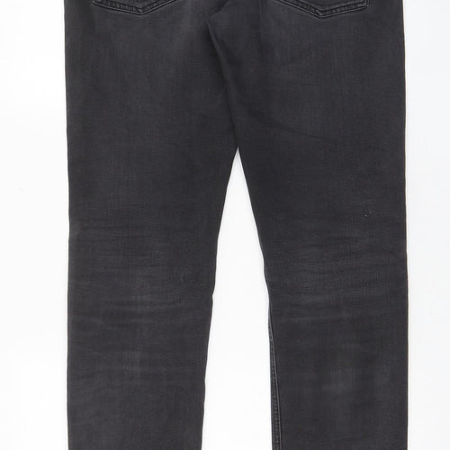 HUGO BOSS Mens Grey Cotton Straight Jeans Size 36 in L34 in Slim Zip - Pockets, Belt Loops, Logo