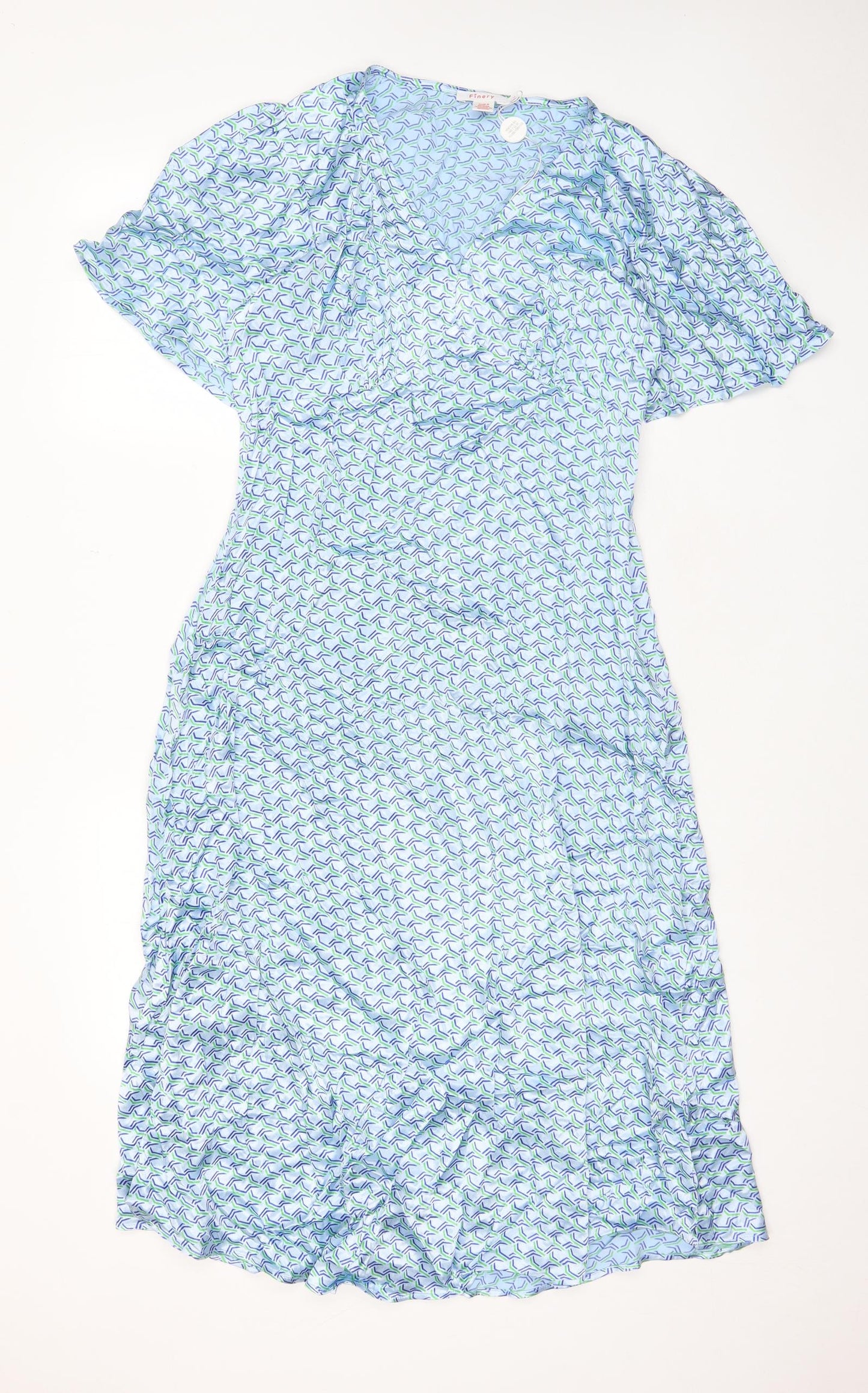 Finery Womens Black Geometric Viscose A-Line Size 14 V-Neck Zip