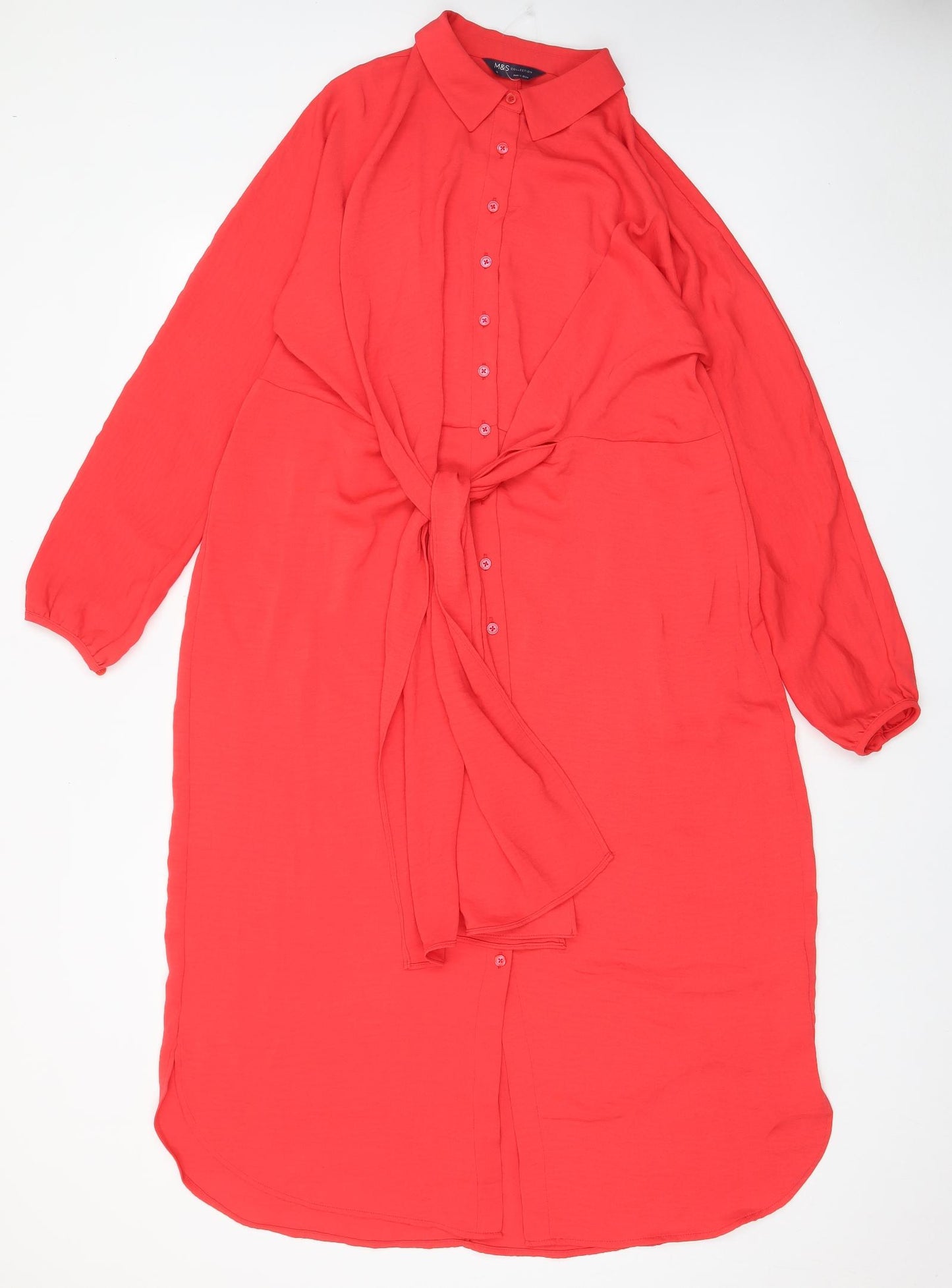 Marks and Spencer Womens Red Polyester A-Line Size 16 Collared Button - Tie