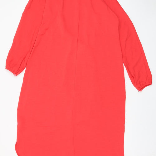 Marks and Spencer Womens Red Polyester A-Line Size 16 Collared Button - Tie