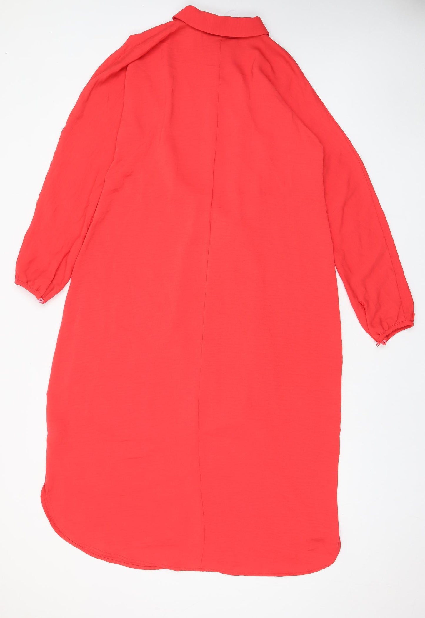 Marks and Spencer Womens Red Polyester A-Line Size 16 Collared Button - Tie