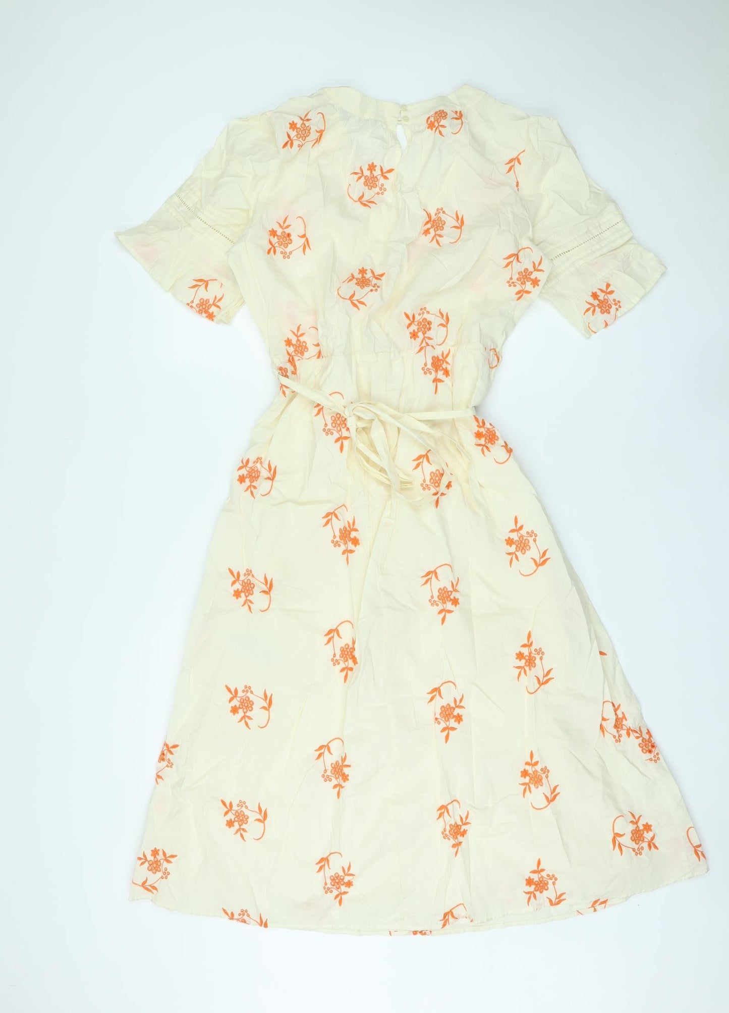 Marks and Spencer Womens Ivory Floral Polyester A-Line Size 10 V-Neck Pullover - Belted