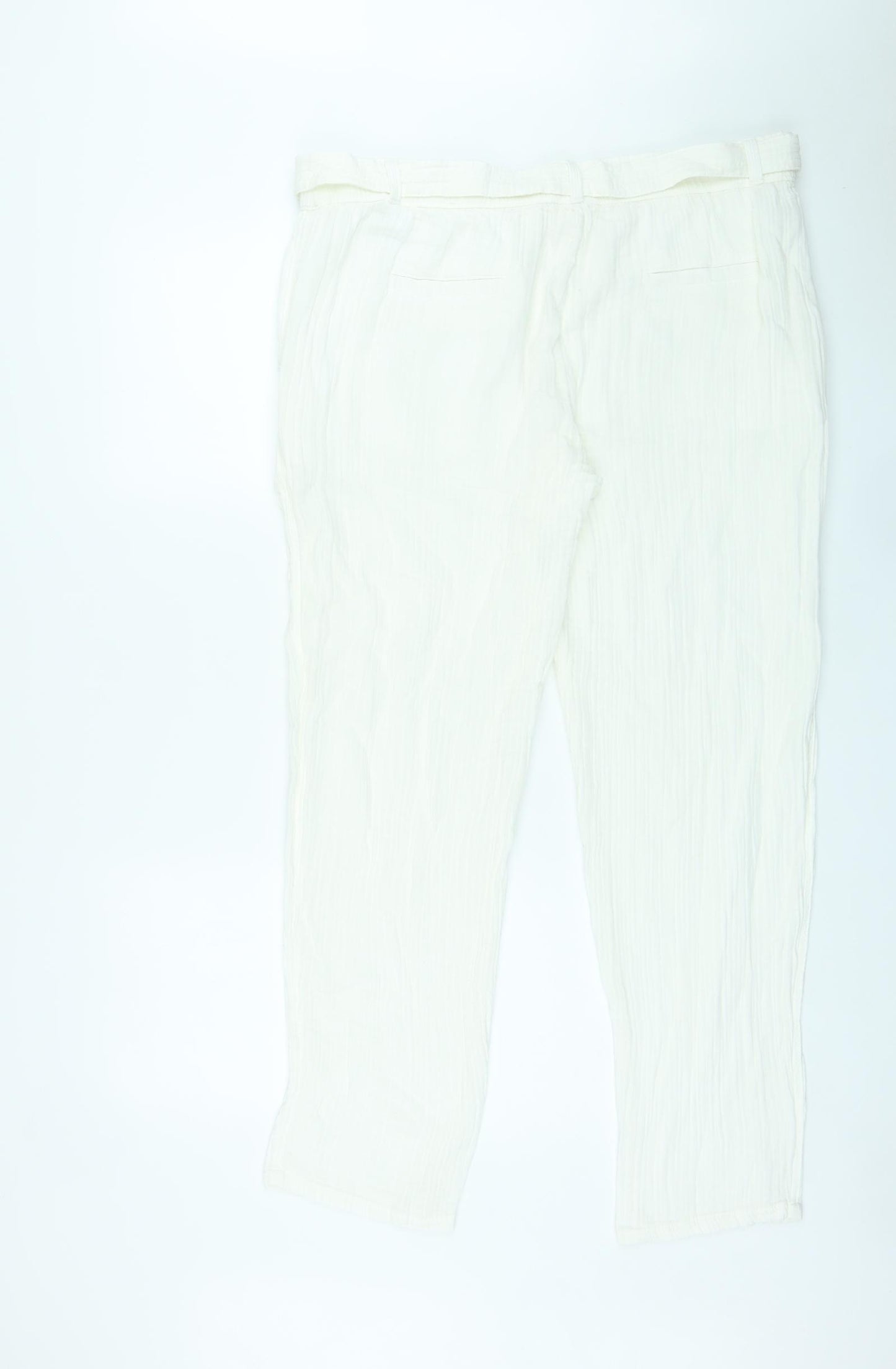 Per Una Womens Ivory Cotton Trousers Size 18 L30 in Regular Tie - Belted