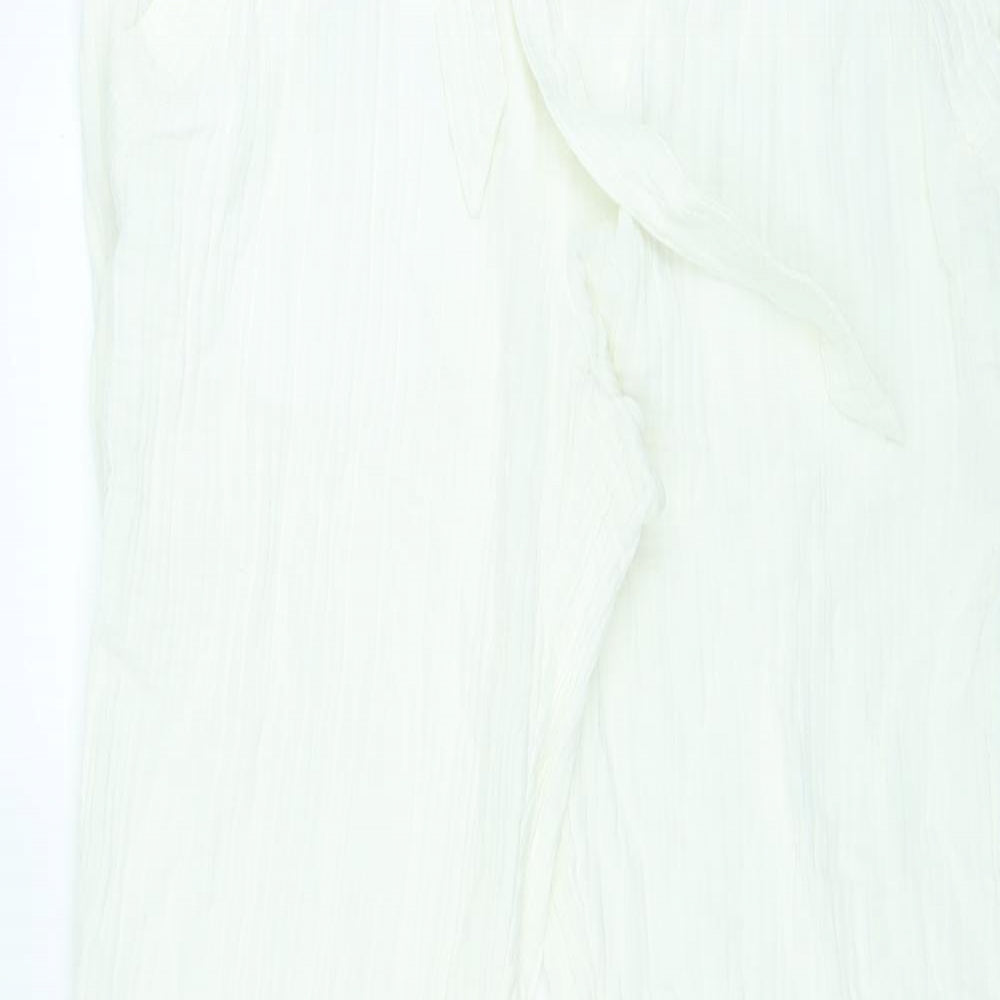 Per Una Womens Ivory Cotton Trousers Size 18 L30 in Regular Tie - Belted