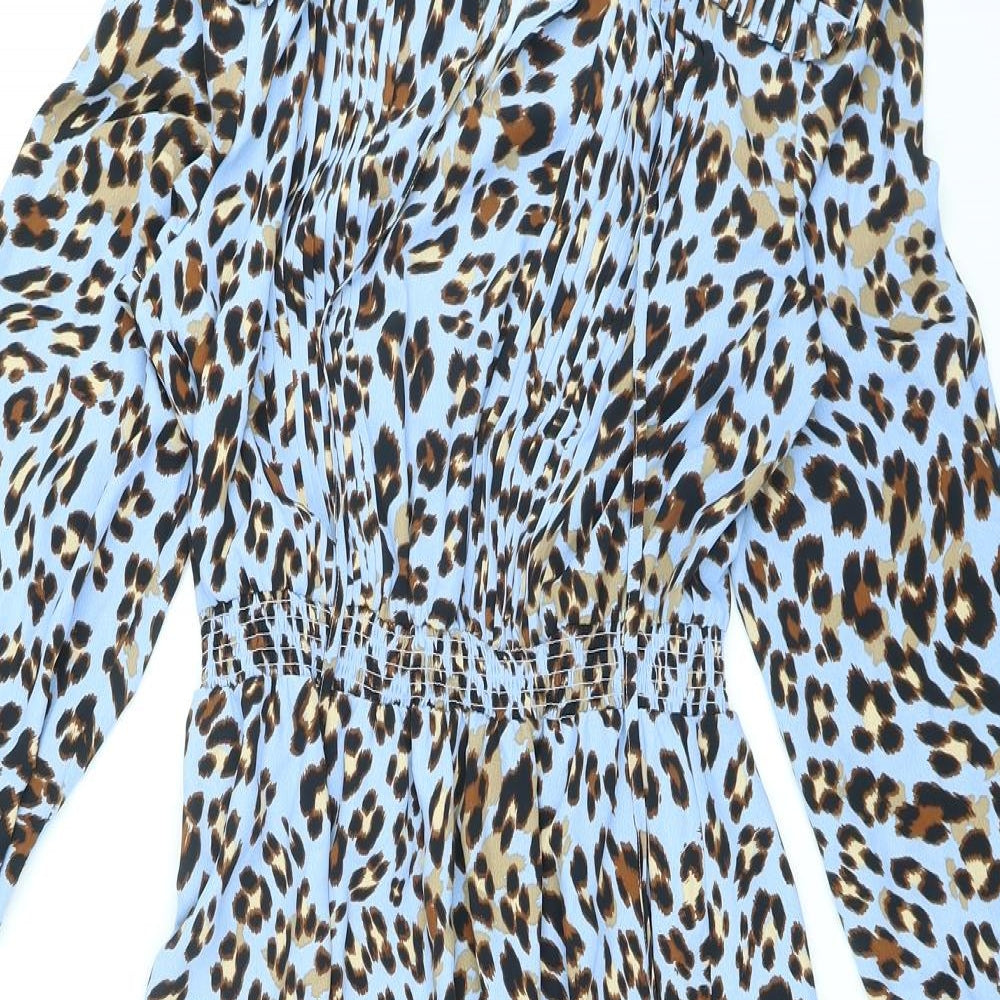 Marks and Spencer Womens Blue Animal Print Polyester Maxi Size 12 Collared Pullover - Leopard Print
