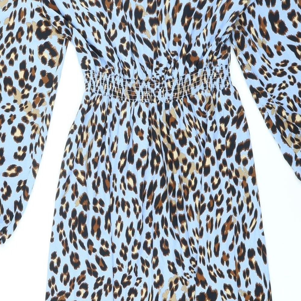 Marks and Spencer Womens Blue Animal Print Polyester Maxi Size 12 Collared Pullover - Leopard Print