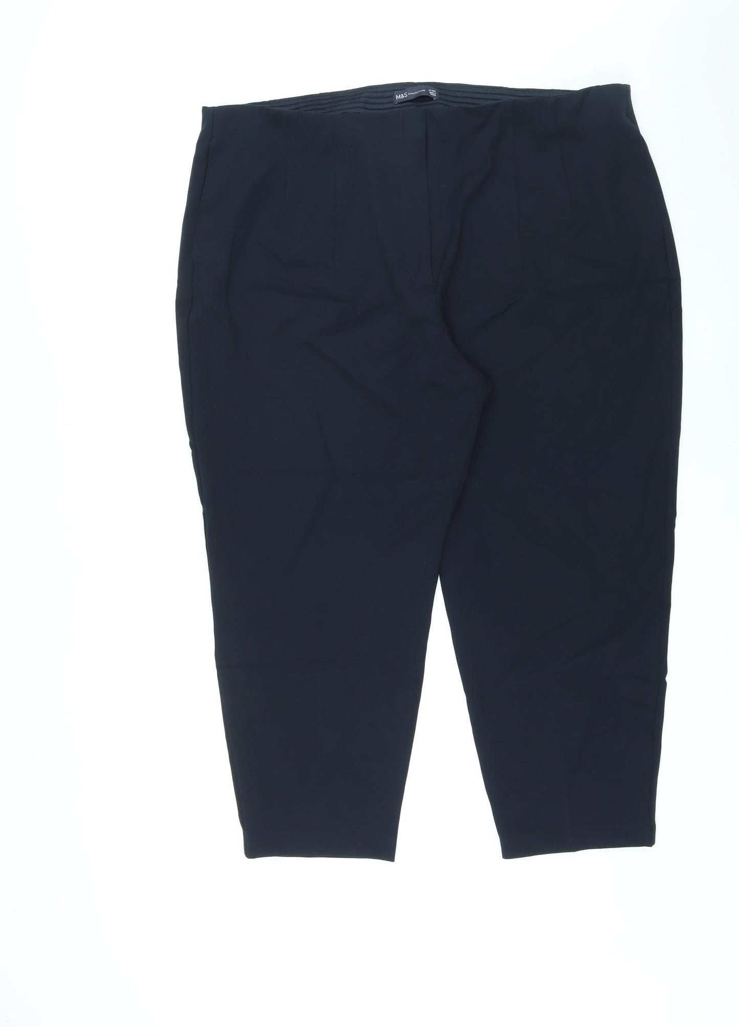 Marks and Spencer Womens Blue Polyester Cropped Trousers Size 24 L24 in Regular Zip