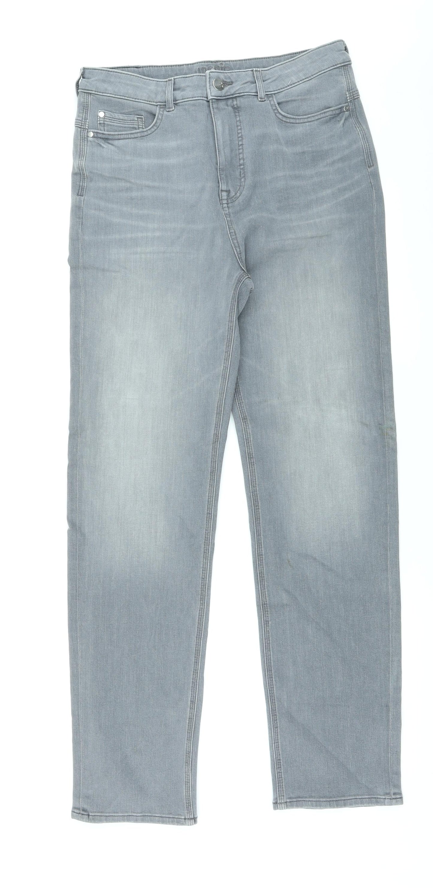 Marks and Spencer Womens Grey Cotton Straight Jeans Size 14 L30 in Regular Zip