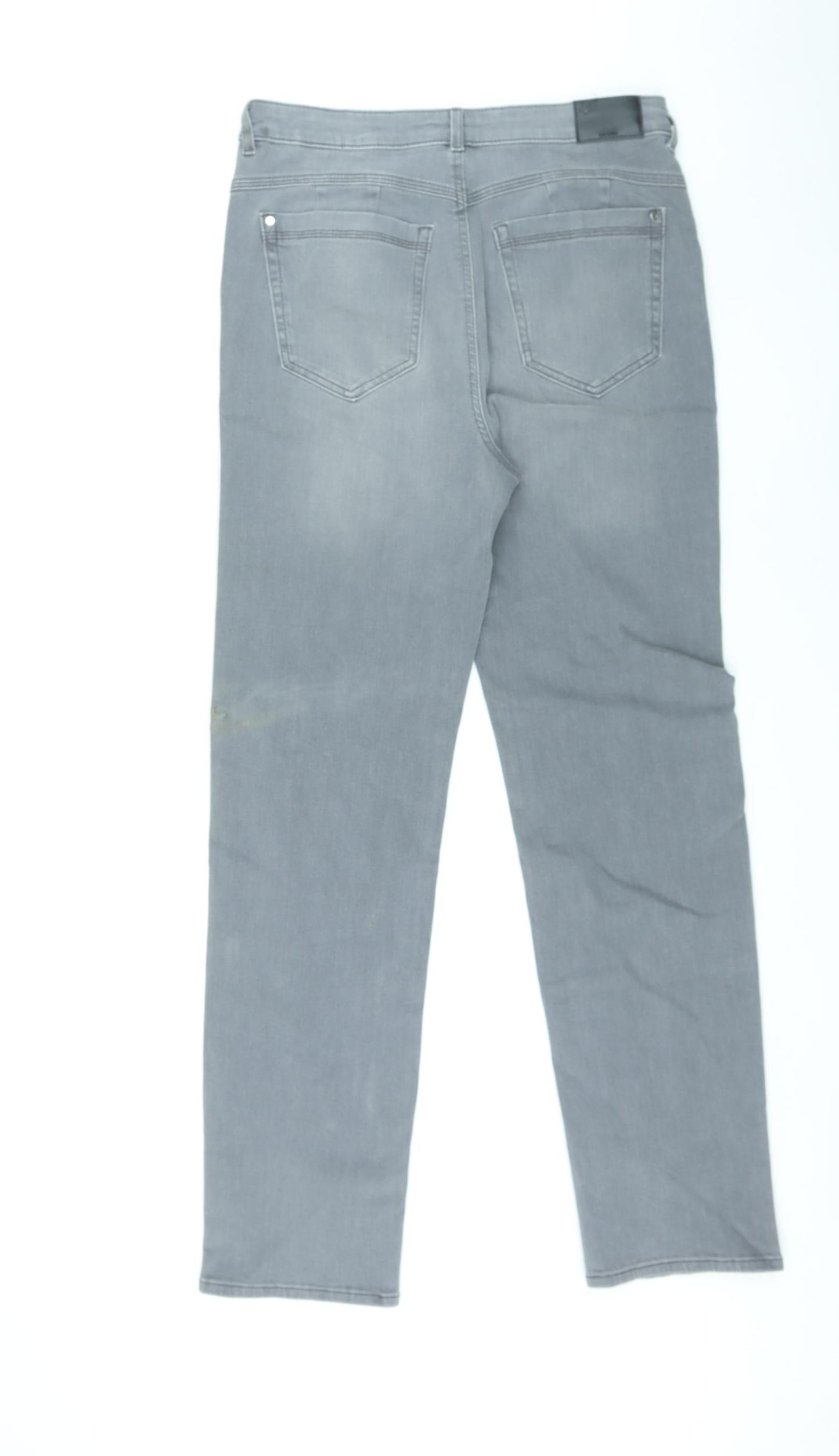 Marks and Spencer Womens Grey Cotton Straight Jeans Size 14 L30 in Regular Zip