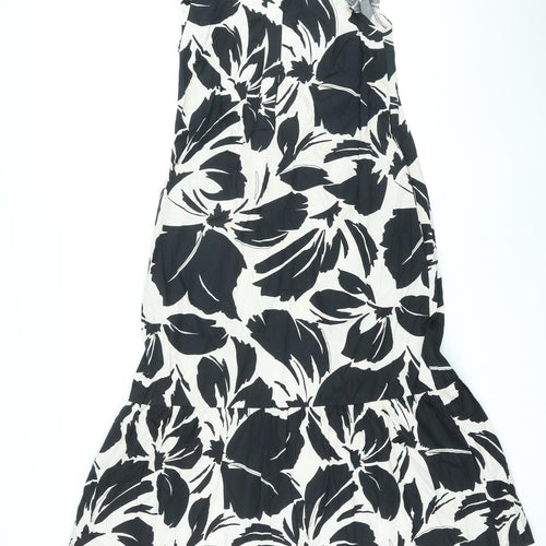 Marks and Spencer Womens Black Floral Cotton Maxi Size 8 Round Neck Button