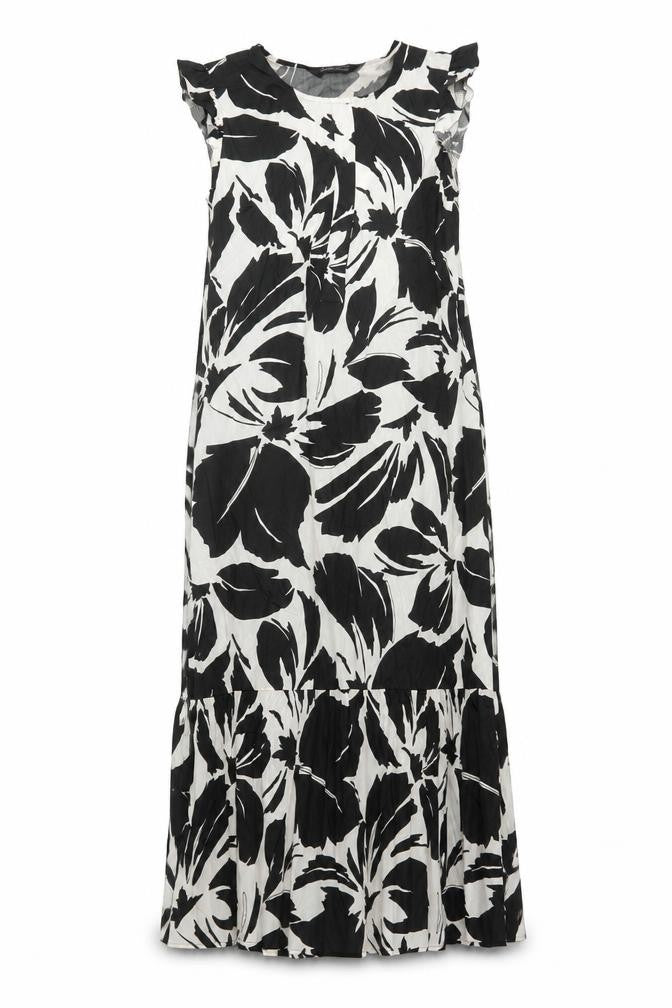 Marks and Spencer Womens Black Floral Cotton Maxi Size 8 Round Neck Button