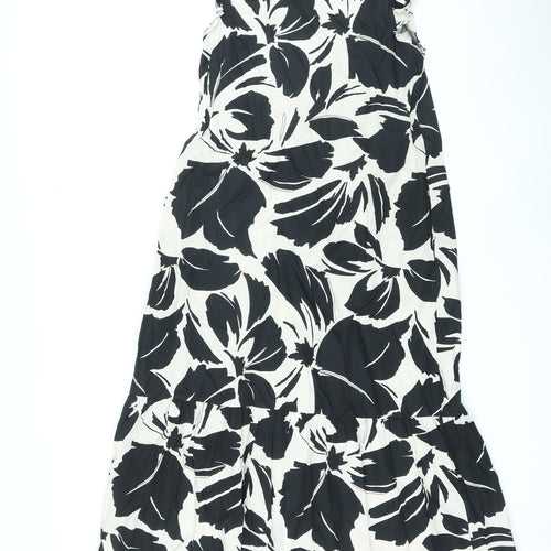 Marks and Spencer Womens Black Floral Cotton Maxi Size 8 Round Neck Button