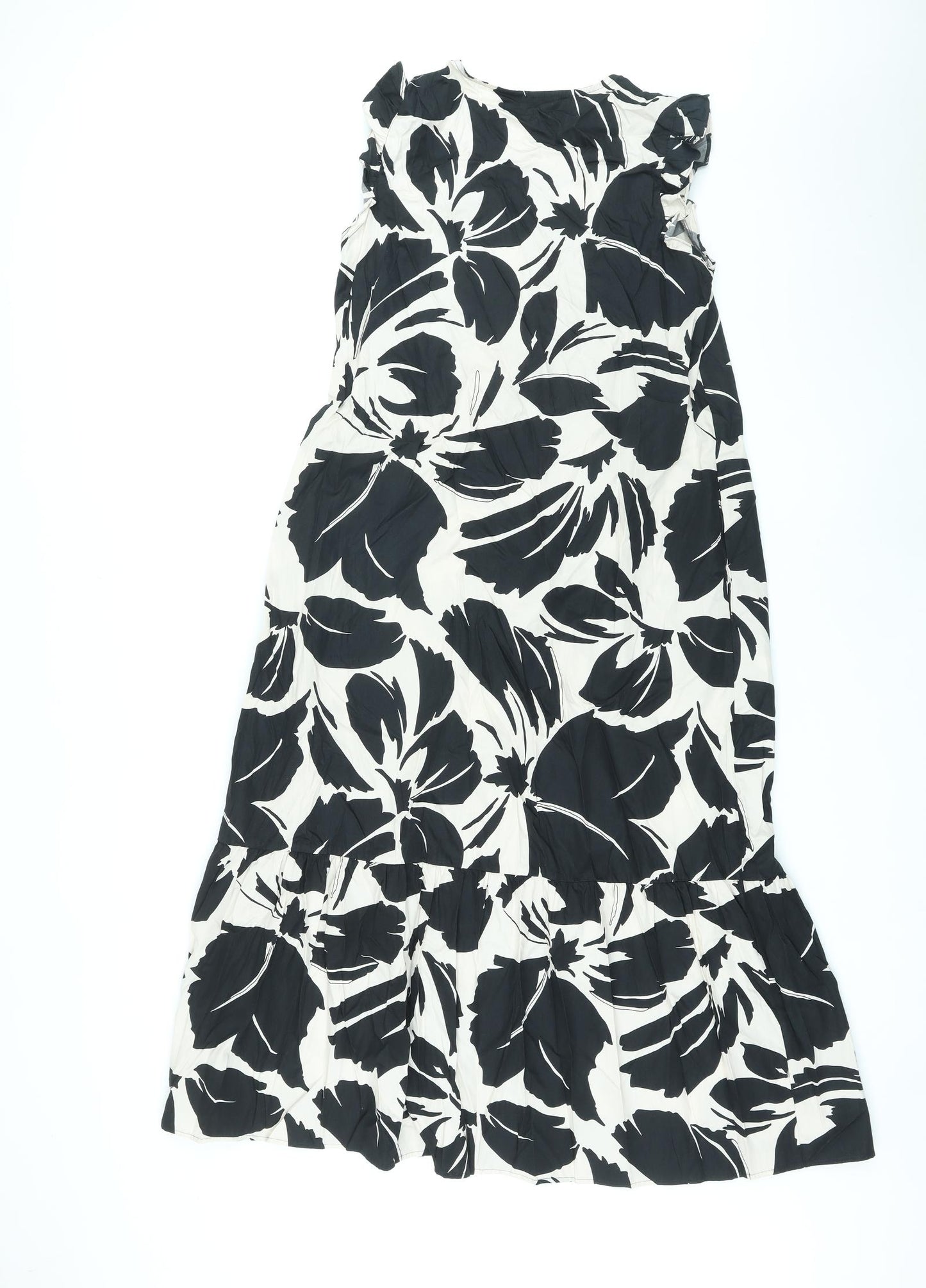 Marks and Spencer Womens Black Floral Cotton Maxi Size 8 Round Neck Button