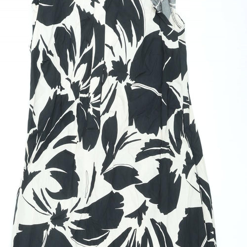 Marks and Spencer Womens Black Floral Cotton Maxi Size 8 Round Neck Button