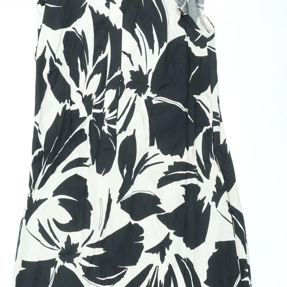 Marks and Spencer Womens Black Floral Cotton Maxi Size 8 Round Neck Button