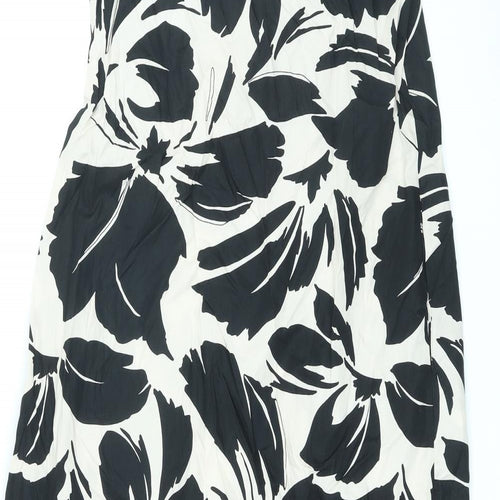 Marks and Spencer Womens Black Floral Cotton Maxi Size 8 Round Neck Button