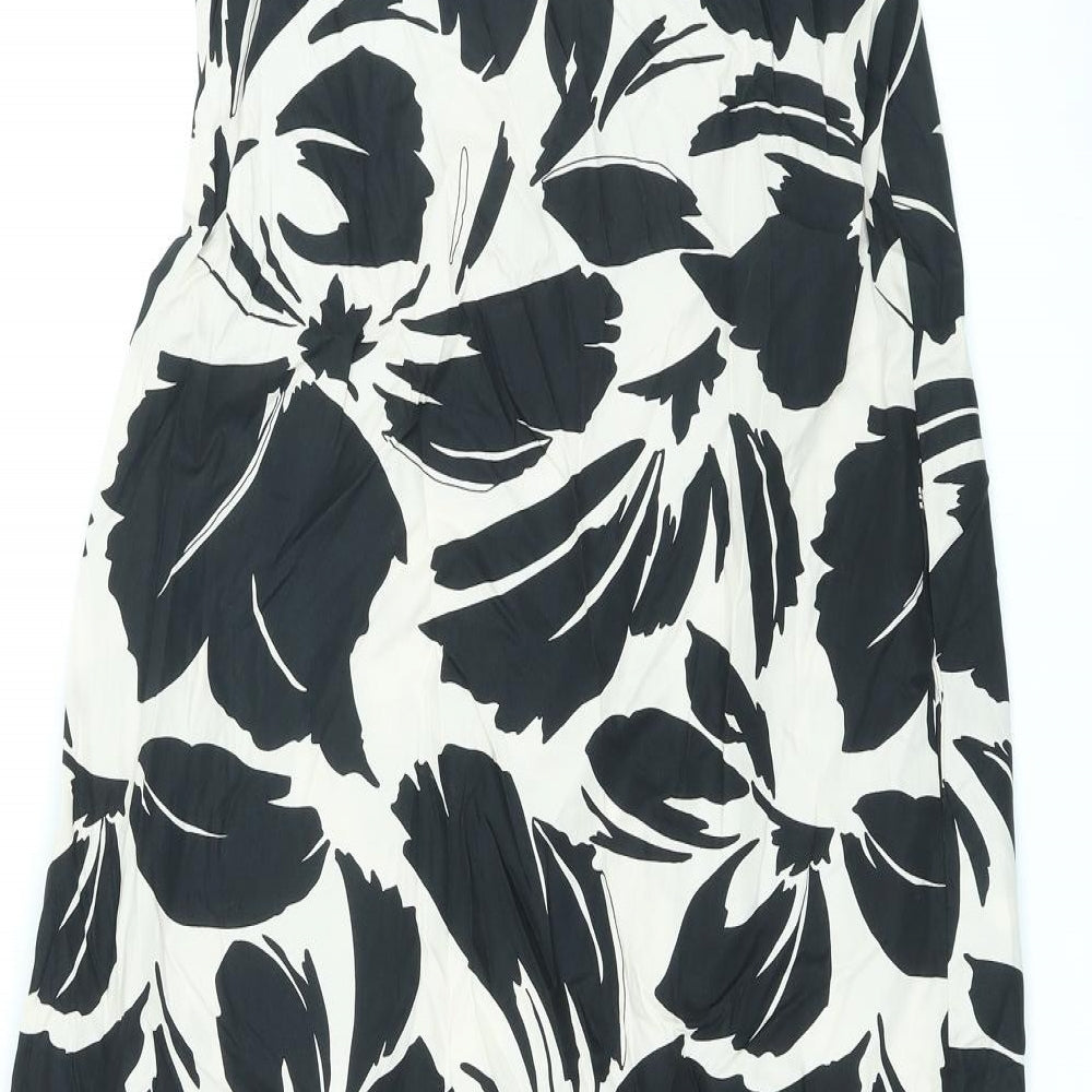 Marks and Spencer Womens Black Floral Cotton Maxi Size 8 Round Neck Button