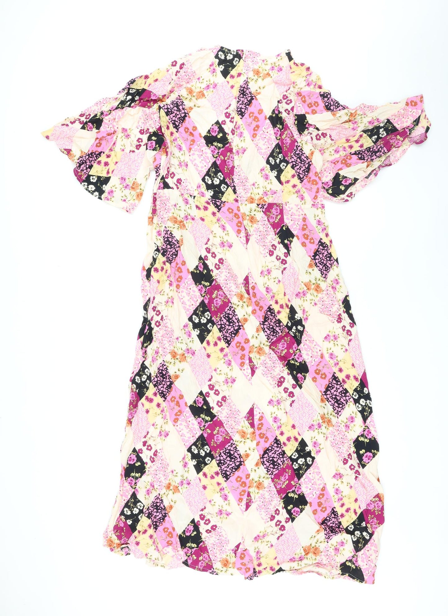 Nobody's Child Womens Multicoloured Floral Viscose Maxi Size 16 Round Neck Zip - Diamond Pattern