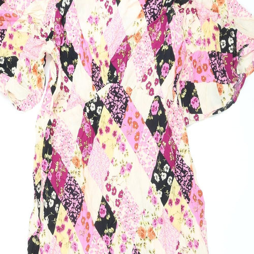 Nobody's Child Womens Multicoloured Floral Viscose Maxi Size 16 Round Neck Zip - Diamond Pattern