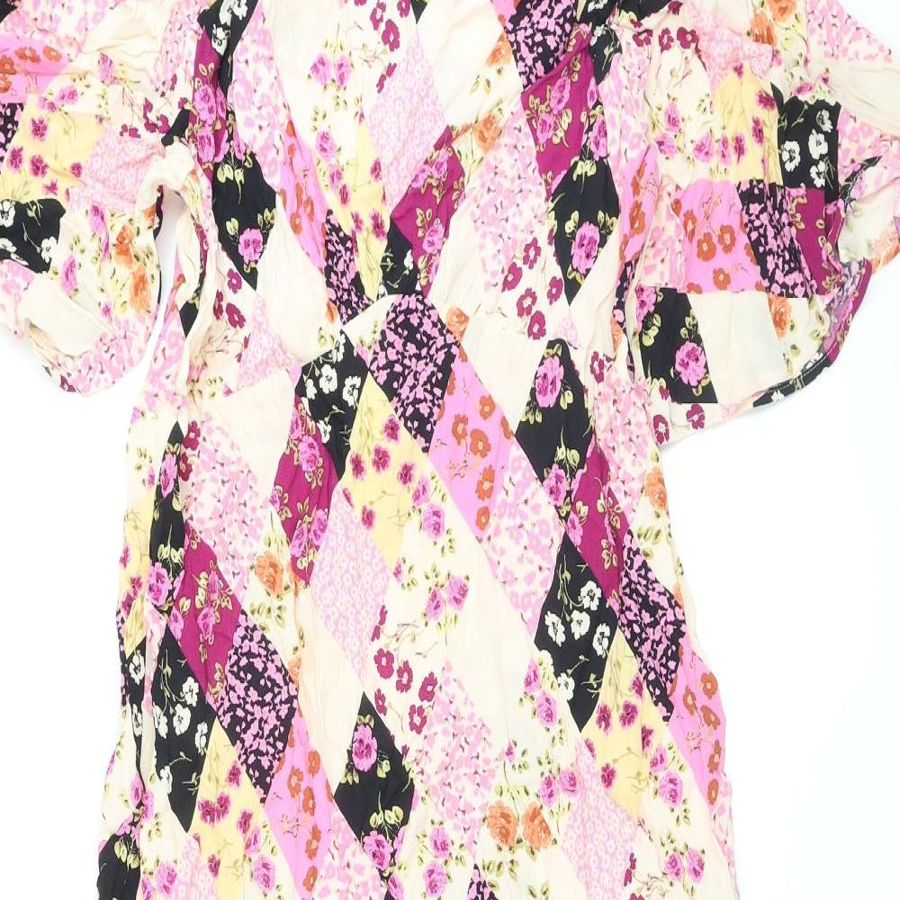 Nobody's Child Womens Multicoloured Floral Viscose Maxi Size 16 Round Neck Zip - Diamond Pattern
