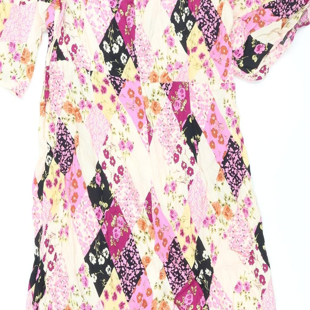 Nobody's Child Womens Multicoloured Floral Viscose Maxi Size 16 Round Neck Zip - Diamond Pattern