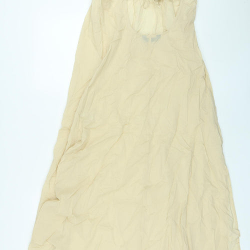 Marks and Spencer Womens Beige Cotton A-Line Size 12 Round Neck Pullover - Open Back, Sheer