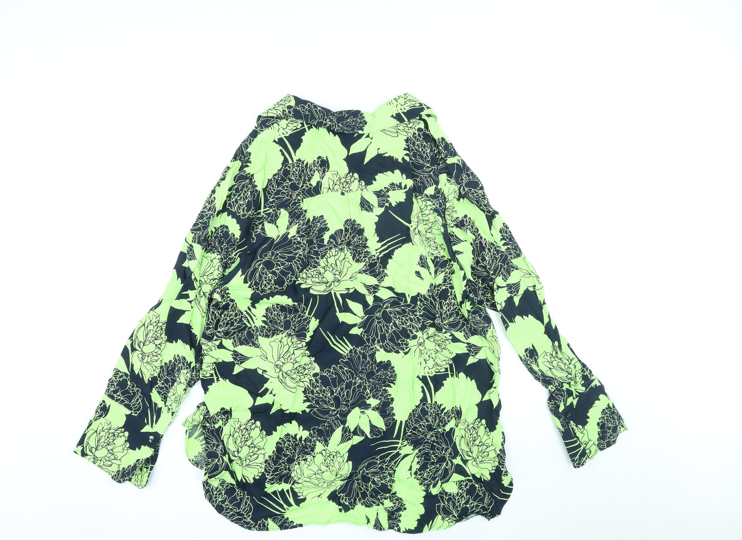 Marks and Spencer Womens Green Floral Viscose Basic Button-Up Size 20 Collared