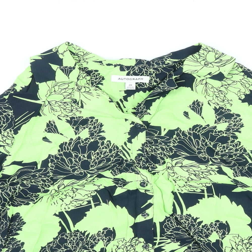 Marks and Spencer Womens Green Floral Viscose Basic Button-Up Size 20 Collared