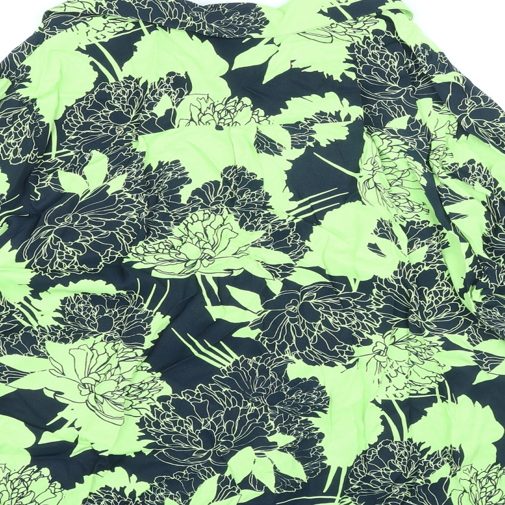 Marks and Spencer Womens Green Floral Viscose Basic Button-Up Size 20 Collared