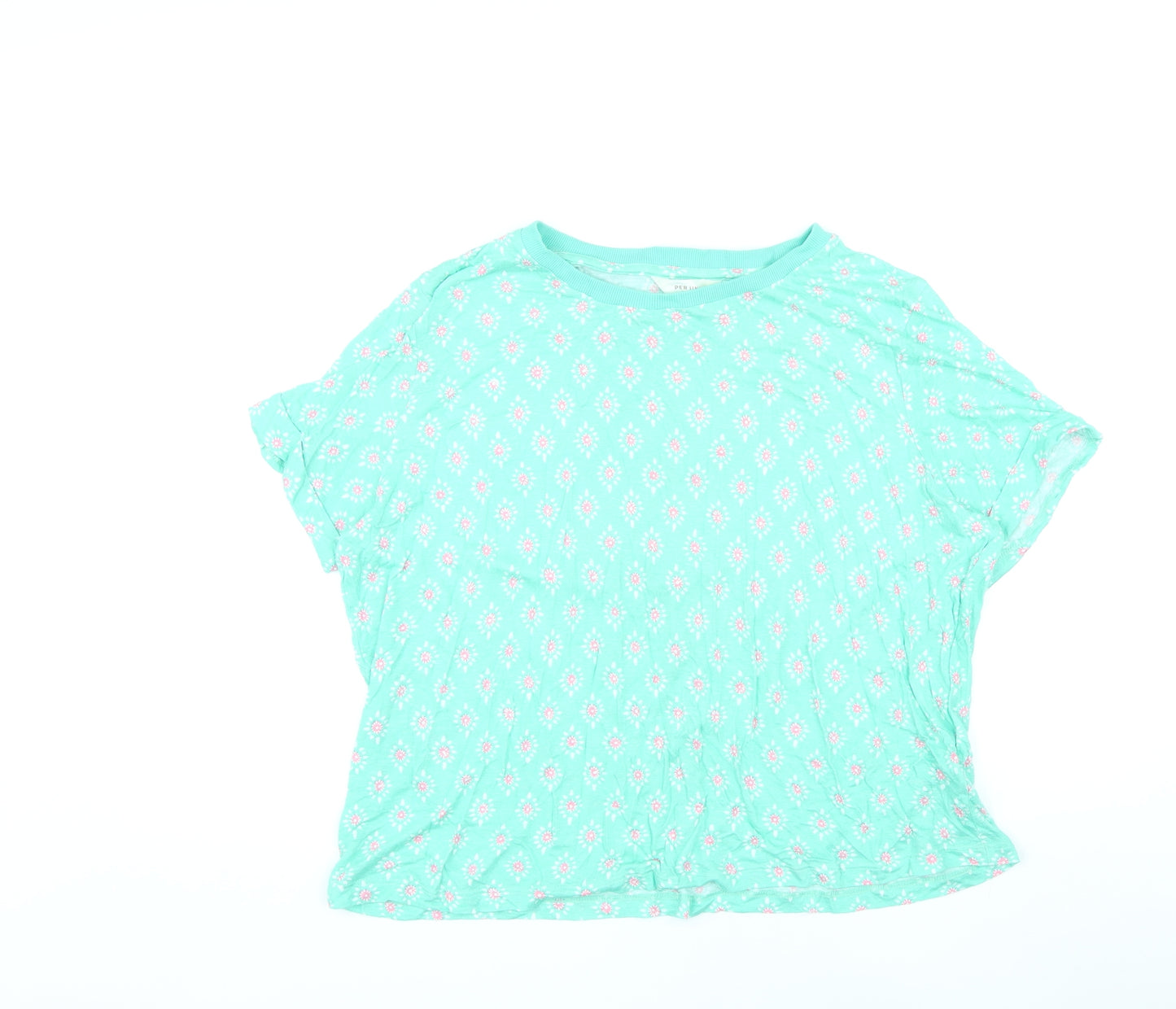 Per Una Womens Green Geometric Viscose Basic T-Shirt Size 16 Round Neck