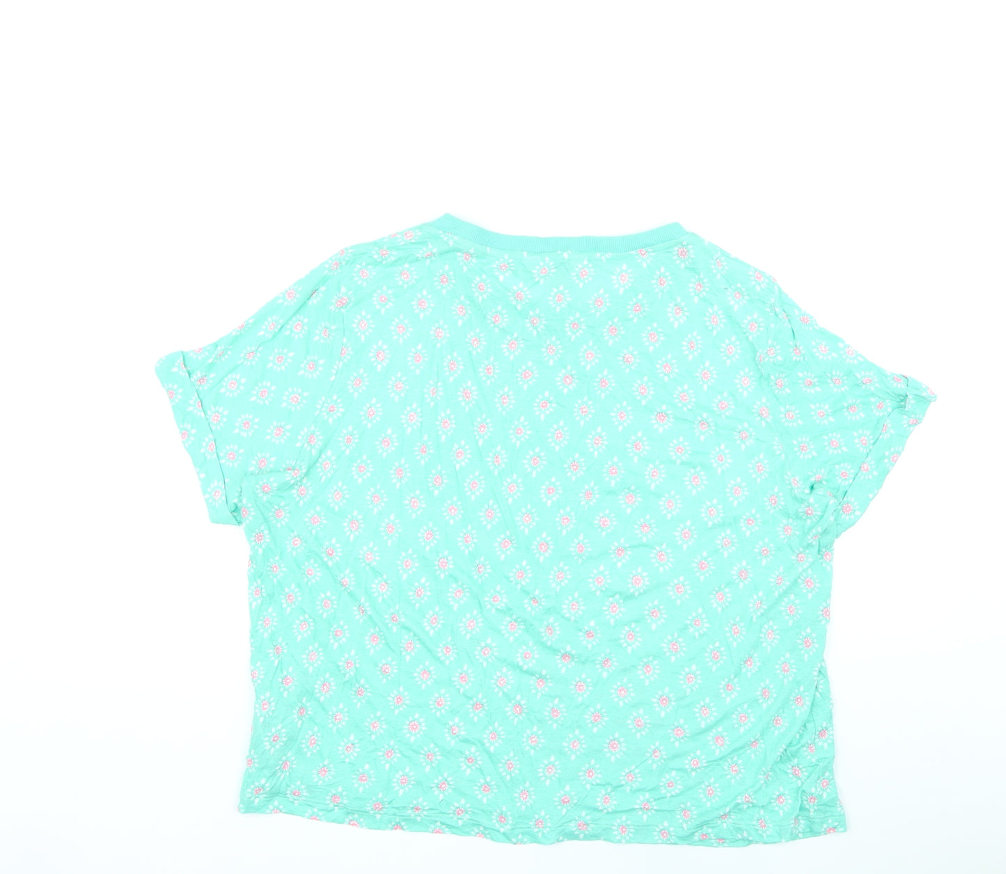 Per Una Womens Green Geometric Viscose Basic T-Shirt Size 16 Round Neck