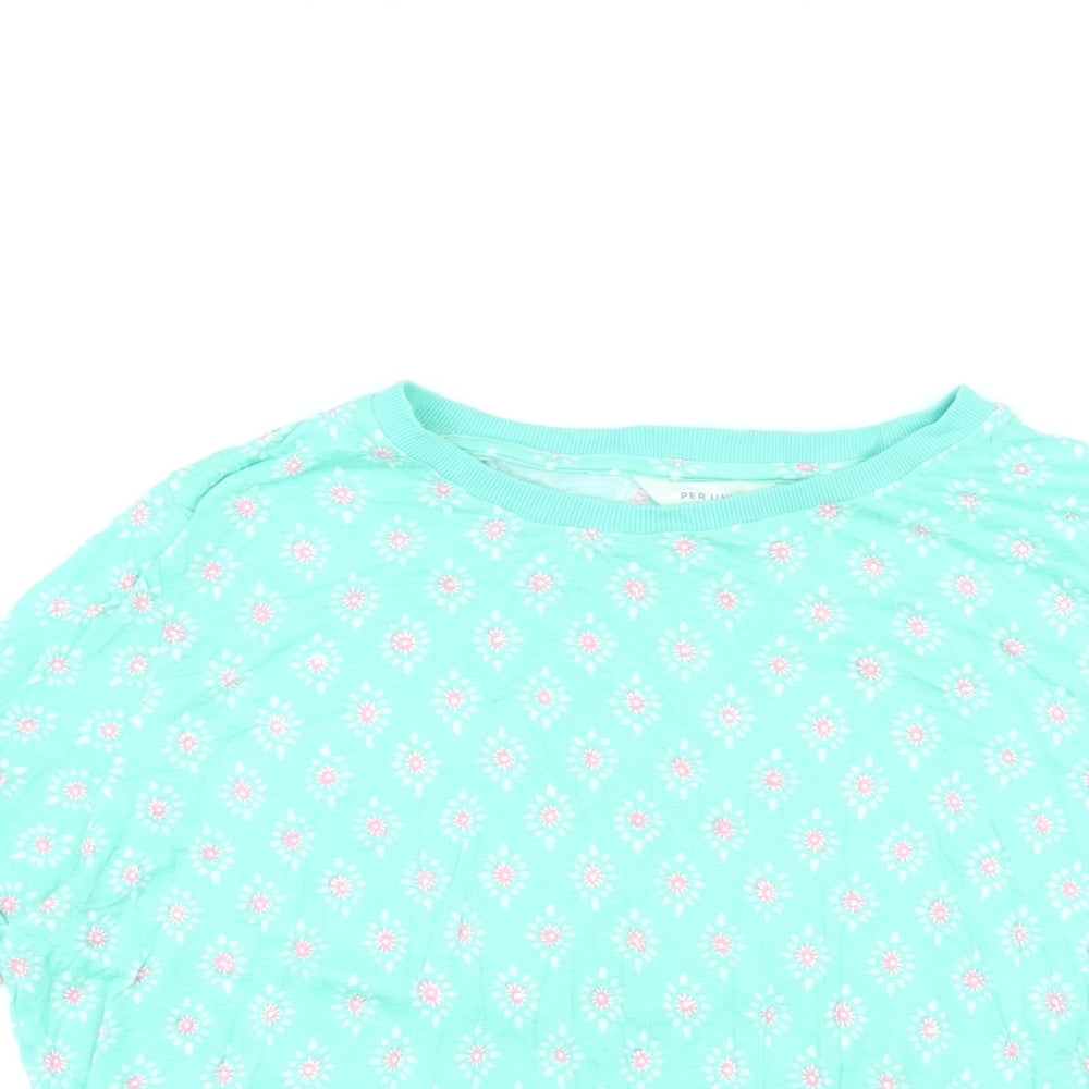 Per Una Womens Green Geometric Viscose Basic T-Shirt Size 16 Round Neck