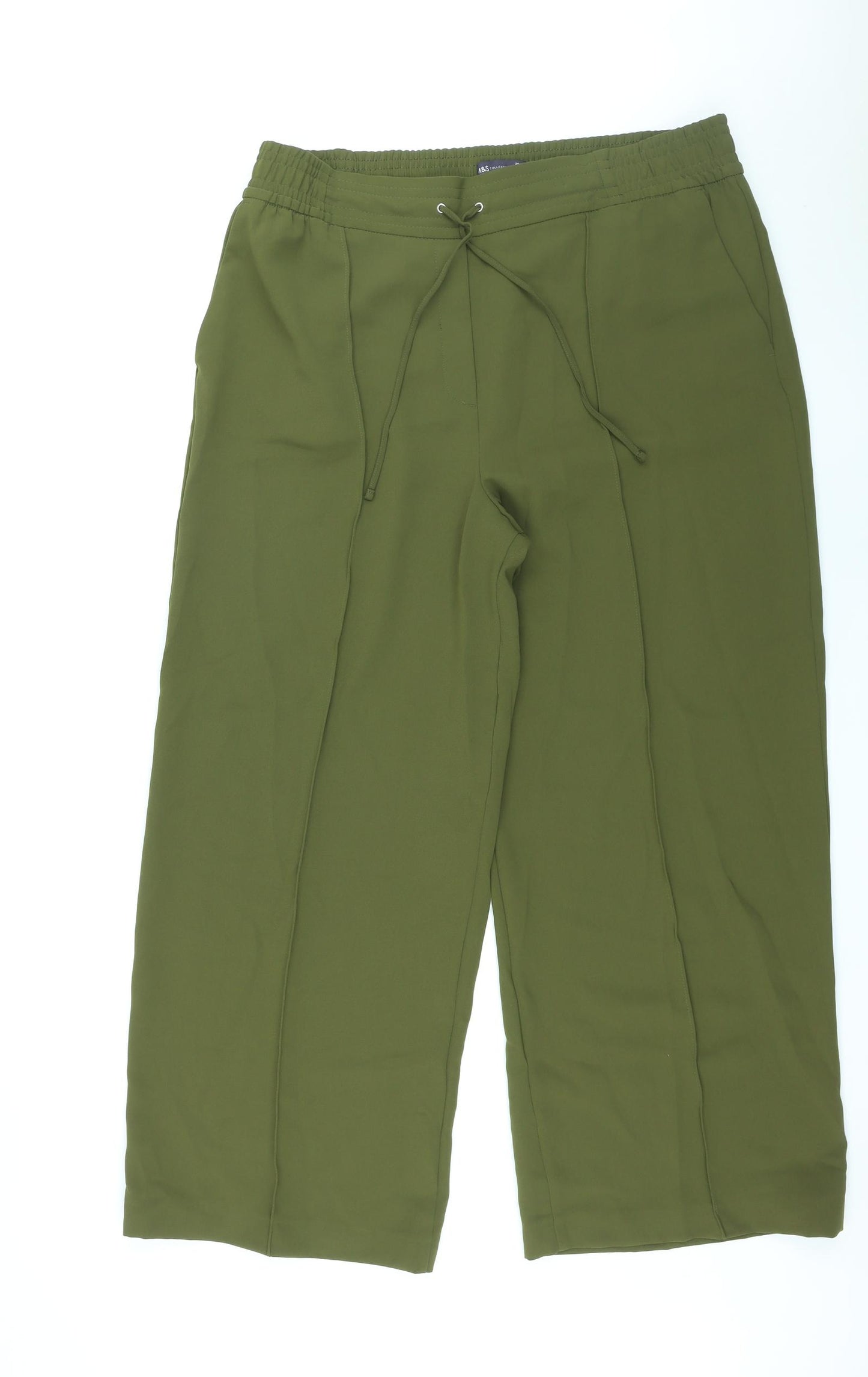 Marks and Spencer Womens Green Polyester Trousers Size 20 in L28 in Regular Drawstring