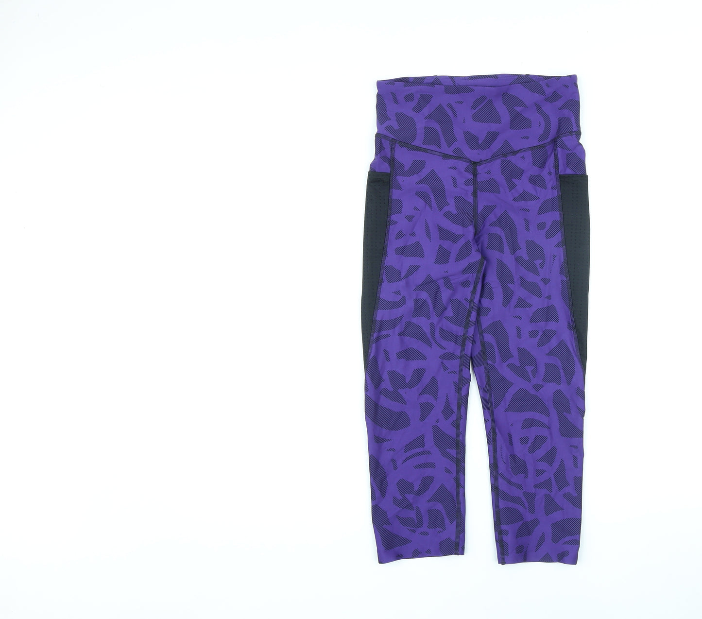 Marks and Spencer Womens Purple Geometric Polyamide Capri Leggings Size 10 L18 in Regular - Pockets